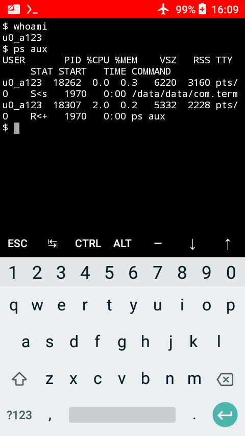 ps command on an Android terminal emulator