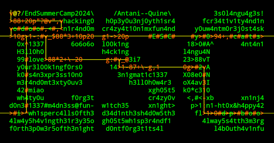 Befunge Quine with execution path